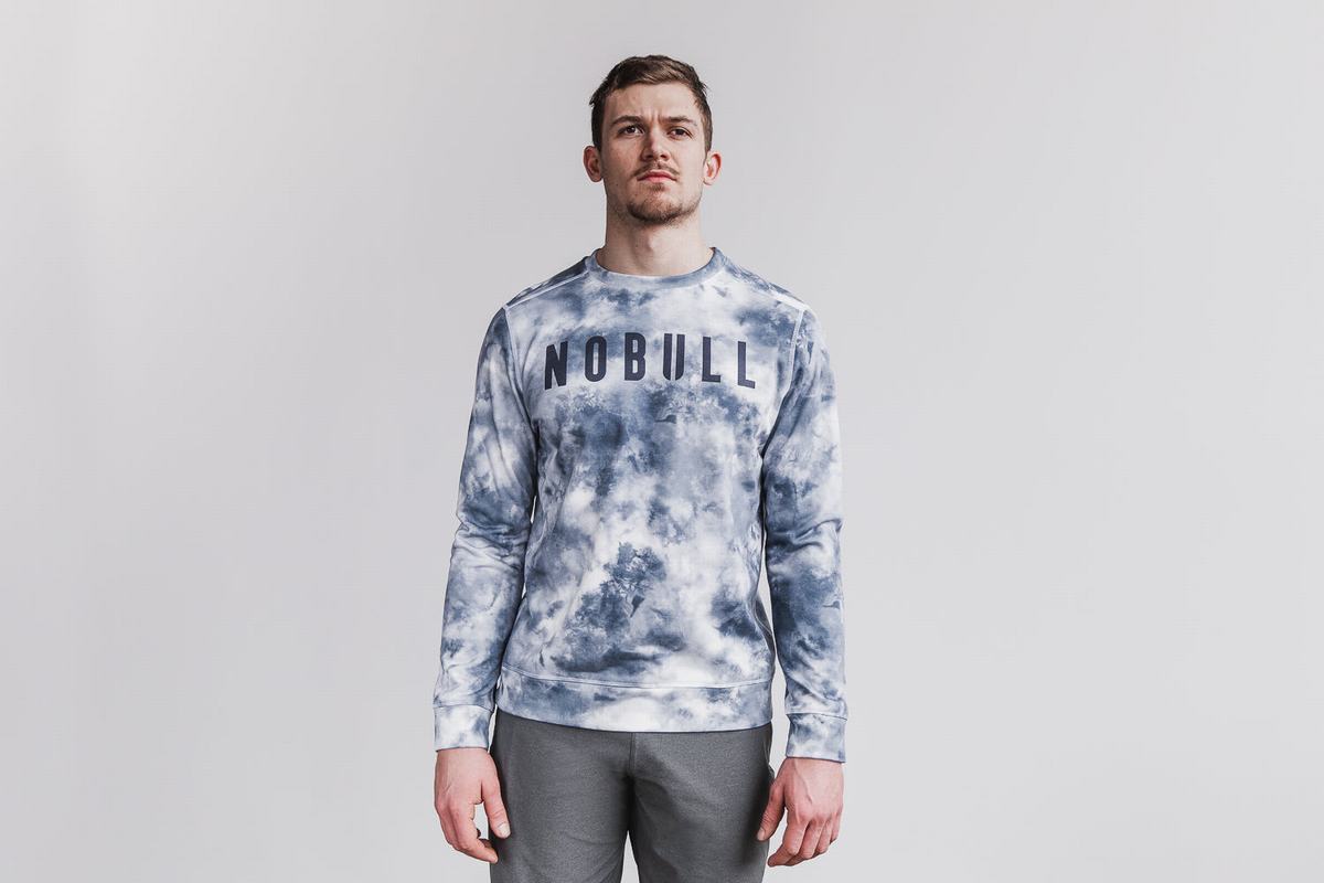 Nobull Crew Tie-Dye Men\'s Sweatshirts White | Australia (WM0893)